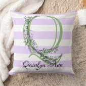 ラベンダーライトパープルホワイトストリップモノグラム クッション (ブランケット)