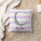 ラベンダーライトパープルホワイトストリップモノグラム クッション (ブランケット)