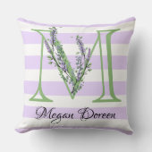 ラベンダーライトパープルホワイトストリップモノグラム クッション (正面)