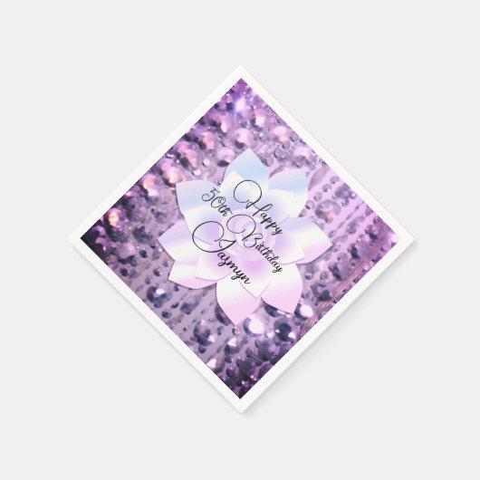 ラベンダーラインストーンズパーソナライズされた誕生日 スタンダードカクテルナプキン (角)