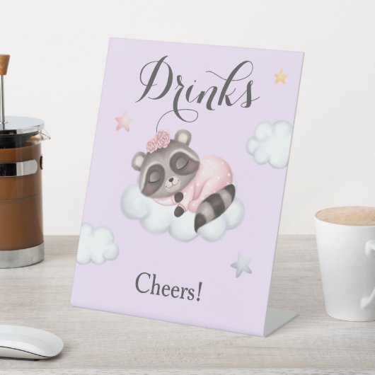 ラベンダーラクーン動物の赤ちゃんシャワードリンク 台座サイン (インサイチュ)