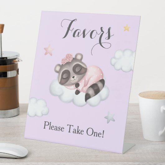 ラベンダーラクーン動物ガールベビーシャワーの好意 台座サイン (インサイチュ)