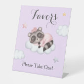 ラベンダーラクーン動物ガールベビーシャワーの好意 台座サイン (正面)