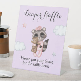 ラベンダーラクーン赤ちゃんシャワーおむつラッフル 台座サイン