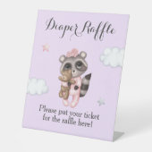 ラベンダーラクーン赤ちゃんシャワーおむつラッフル 台座サイン (正面)