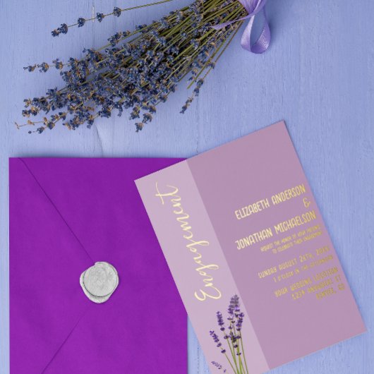ラベンダーラブ婚約パーティ 箔招待状