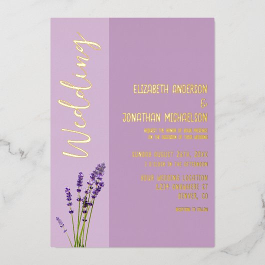 ラベンダーラヴ結婚ィーズ 箔招待状 (正面)