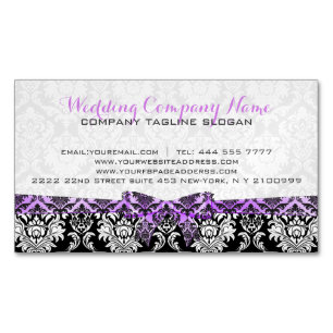 ラベンダーリエレガントボンブラック&ホワイトダマスク2 マグネット名刺