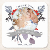 ラベンダーレッドブルーワイルドフラワー開花リース結婚ズ スクエアペーパーコースター (正面)