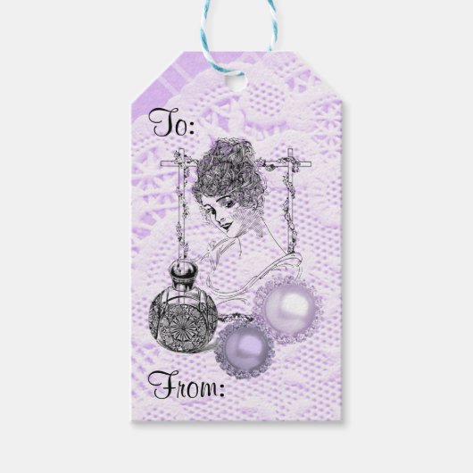 ラベンダーレディーパフュージュレース&ラインストーンギフトラベル ギフトタグ (正面)