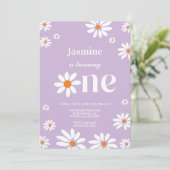 ラベンダーレトログルービーデイジー花模様1st誕生日 招待状 (スタンド正面)