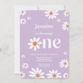 ラベンダーレトログルービーデイジー花模様1st誕生日 招待状 (正面)