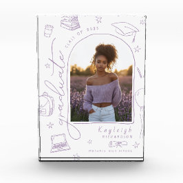 ラベンダーレトロ手描き卒業写真ブロック フォトブロック