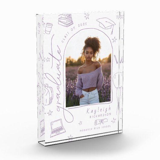 ラベンダーレトロ手描き卒業写真ブロック フォトブロック (左)