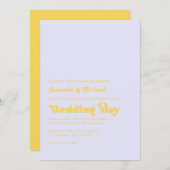 ラベンダーレモンズエストレトロタイポグラフィ結婚ズ 招待状 (正面/裏面)