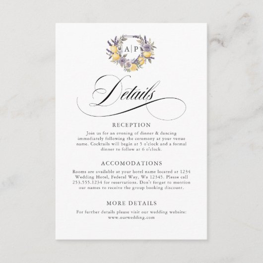 ラベンダーレモンモノグラムフローラクレスト詳細 エンクロージャーカード (正面)