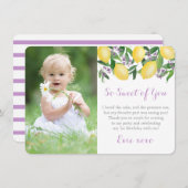 ラベンダーレモン小さな女の子誕生日パーティー写真 サンキューカード (正面/裏面)