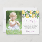 ラベンダーレモン小さな女の子誕生日パーティー写真 サンキューカード (正面)