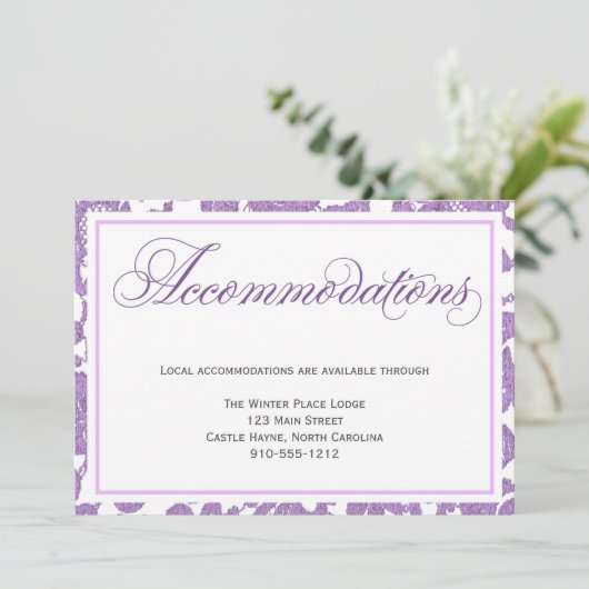 ラベンダーレースのウェディングアコモデーションカード 招待状 (スタンド正面)