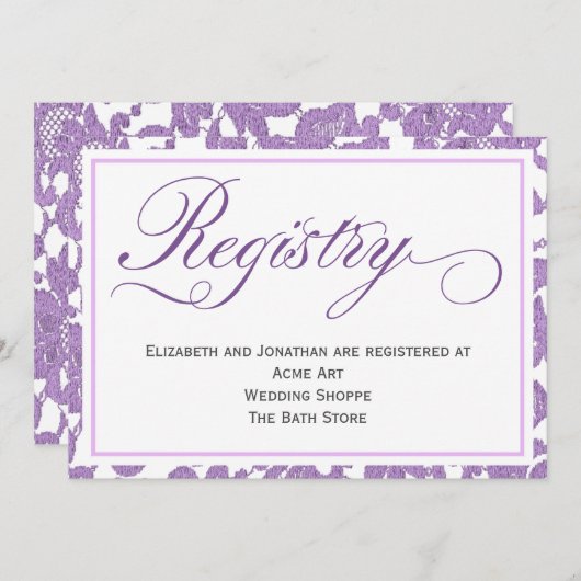 ラベンダーレースのウェディングレジストリー封入カード 招待状 (正面/裏面)