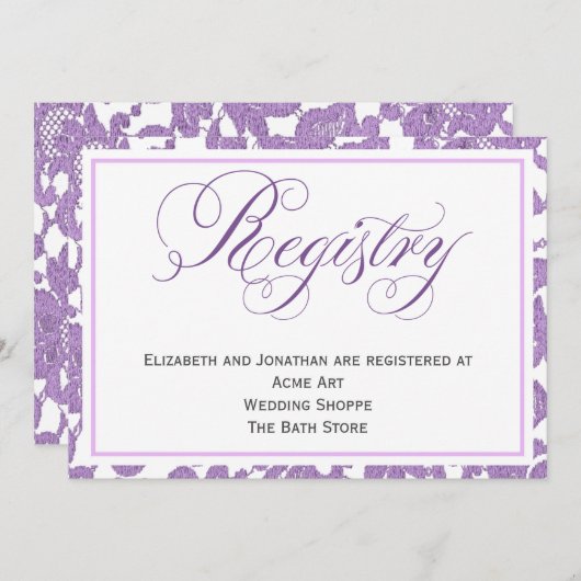 ラベンダーレースのウェディングレジストリー封入カード 招待状 (正面/裏面)
