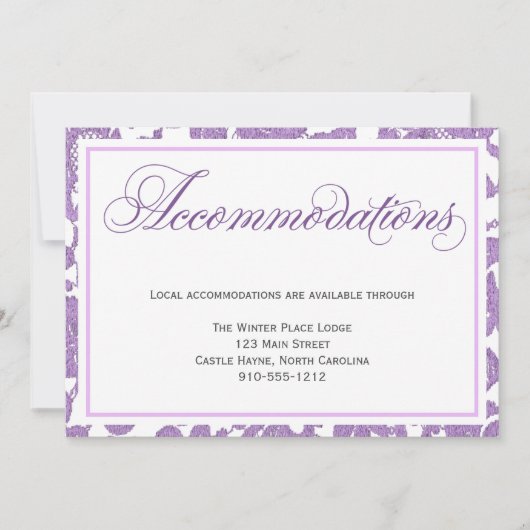 ラベンダーレースのウェディング宿泊施設カード 招待状 (正面)