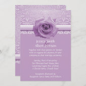 ラベンダーレースダマスク美しいバラウェディングエグッズ 招待状 (正面/裏面)