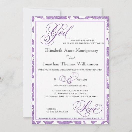 ラベンダーレース宗教結婚式招待状 招待状 (正面)