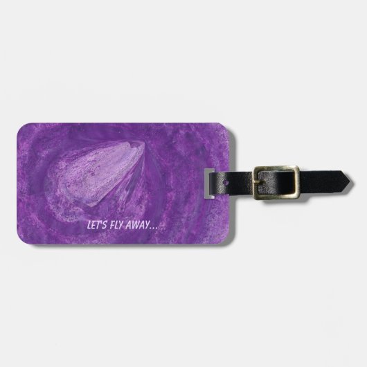 ラベンダーロケットパープル遠くに宇宙ラベル ラゲッジタグ (正面横)