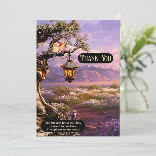 ラベンダーロマンチック結婚アートフォトのサンキューカード サンキューカード (スタンド正面)