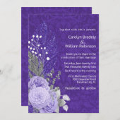 ラベンダーローズのパープルダマスクウェディング 招待状 (正面/裏面)