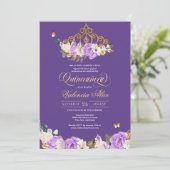 ラベンダーローズ ロイヤルパープル ゴールド ティアラ 15歳の誕生日 招待状 (スタンド正面)