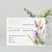 ラベンダーワイルドフラワーウォータカラーRSVP 箔シーズンカード (立ち正面)