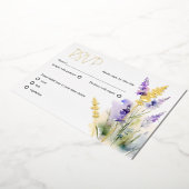 ラベンダーワイルドフラワーウォータカラーRSVP 箔シーズンカード (回転した状態)