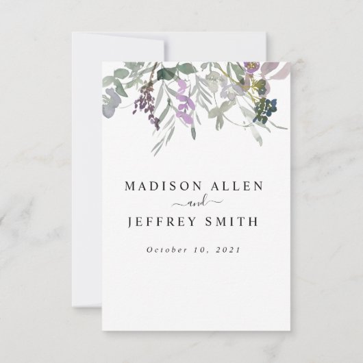 ラベンダーワイルドフラワーグリーン結婚リーの詳細カード 出欠カード (裏面)