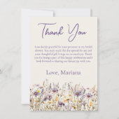ラベンダーワイルドフラワーズブライダルベージュサンキューカード 招待状 (正面)
