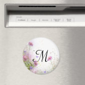 ラベンダーワイルドフラワーズモノグラムイニシャル磁石 マグネット (インサイチュ (食洗機))