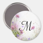 ラベンダーワイルドフラワーズモノグラムイニシャル磁石 マグネット (正面/裏面)