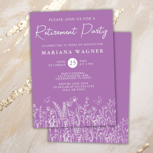 ラベンダーワイルドフラワーズリタイアメントパーティの招待状 招待状