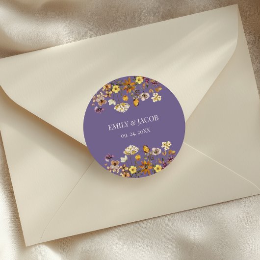ラベンダーワイルドフラワーボホ結婚ズ ラウンドシール