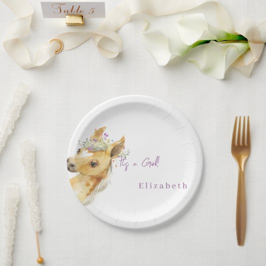 ラベンダーワイルドフラワーポニー女の子ベビーシャワー ペーパープレート (ウェディング)