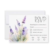 ラベンダーワイルドフラワー水彩結婚式RSVPカード