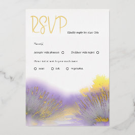 ラベンダーワイルドフラワー水彩RSVP 箔シーズンカード