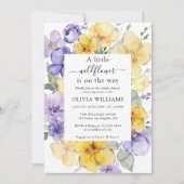 ラベンダーワイルドフラワー牧草地イエローベイビーシャワー 招待状 (正面)