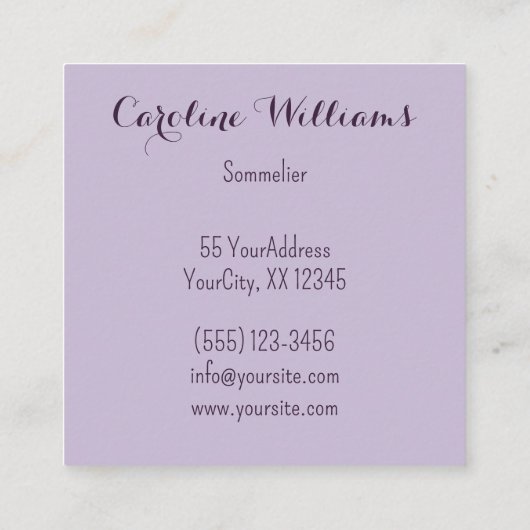 ラベンダーワイングラス葡萄フラワーソムリエ スクエア名刺 (裏面)