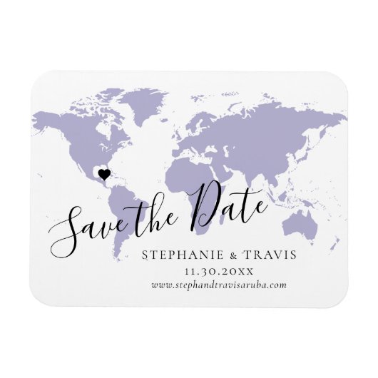 ラベンダーワールドマップトラベルウェディング日付を保存 マグネット (横)