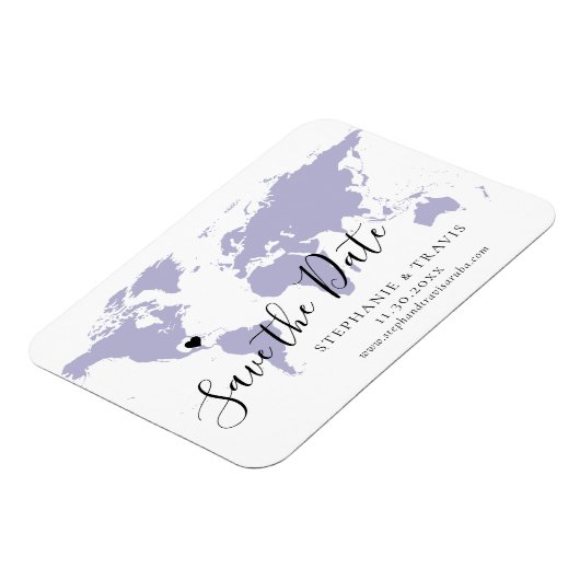 ラベンダーワールドマップトラベルウェディング日付を保存 マグネット (左側)