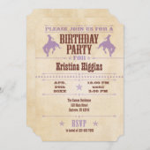 ラベンダーヴィンテージカウボーイ誕生日招待状 招待状 (正面/裏面)