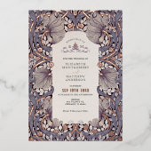 ラベンダーヴィンテージパンペネルパターンウィリアムモリス 箔招待状 (正面)