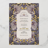 ラベンダーヴィンテージパンペネルパターンウィリアムモリス 箔招待状 (正面)